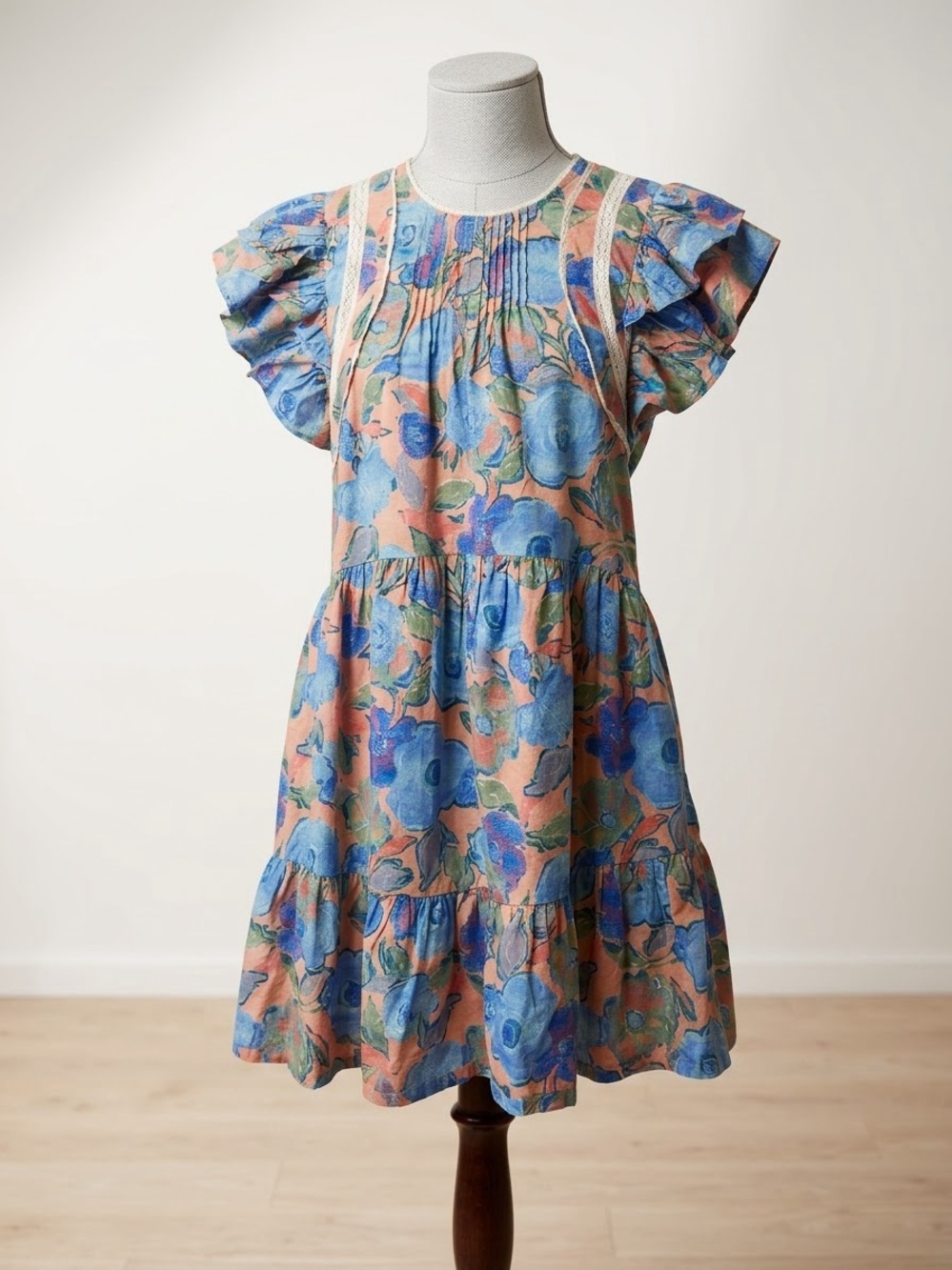 Pinch Peach & Blue Floral Ruffle Dress